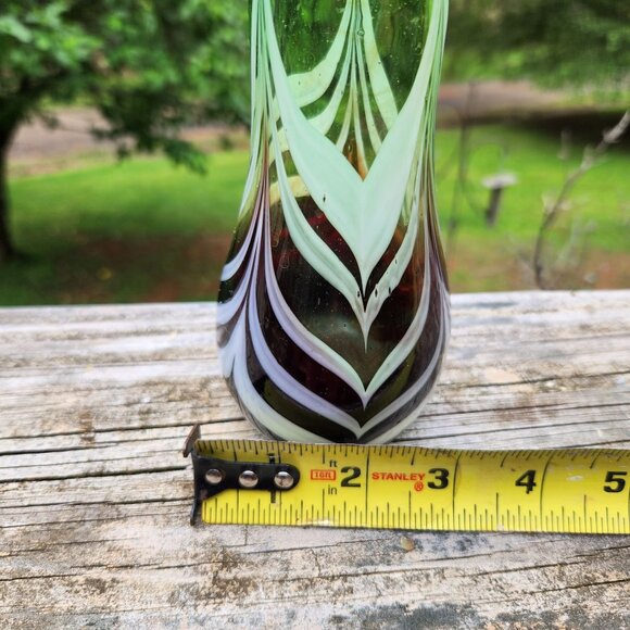 Vintage Heavy Murano artist signed WE Porter 1979 pulled Feather Vase In Green A - Picture 10 of 10